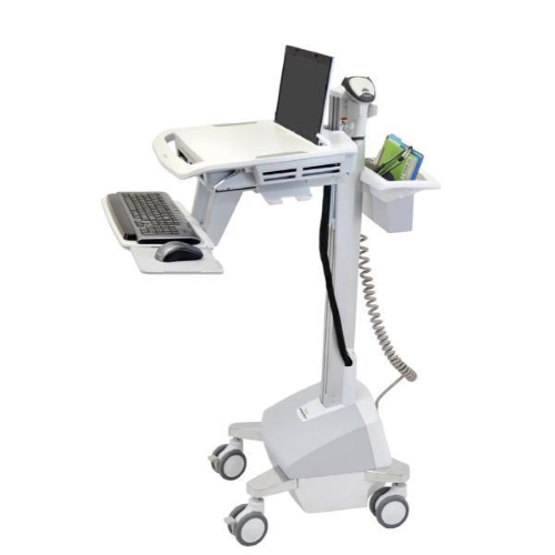 Ergotron StyleView EMR Laptop Cart, LiFe Powered - Carrello - per notebook/dotazione PC - bloccabile - medico - plastica, Alluminio, acciaio placcato zinco - grigio, bianco, alluminio lucidato - dimensione schermo: fino a 17,3 pollici - uscita: 230 V c.a.